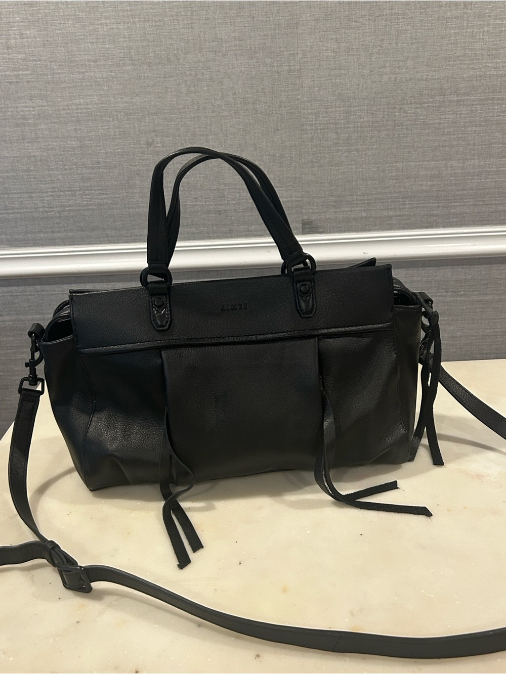 Aimee Kestenberg Black Pebbled Leather Satchel with Detachable Strap
